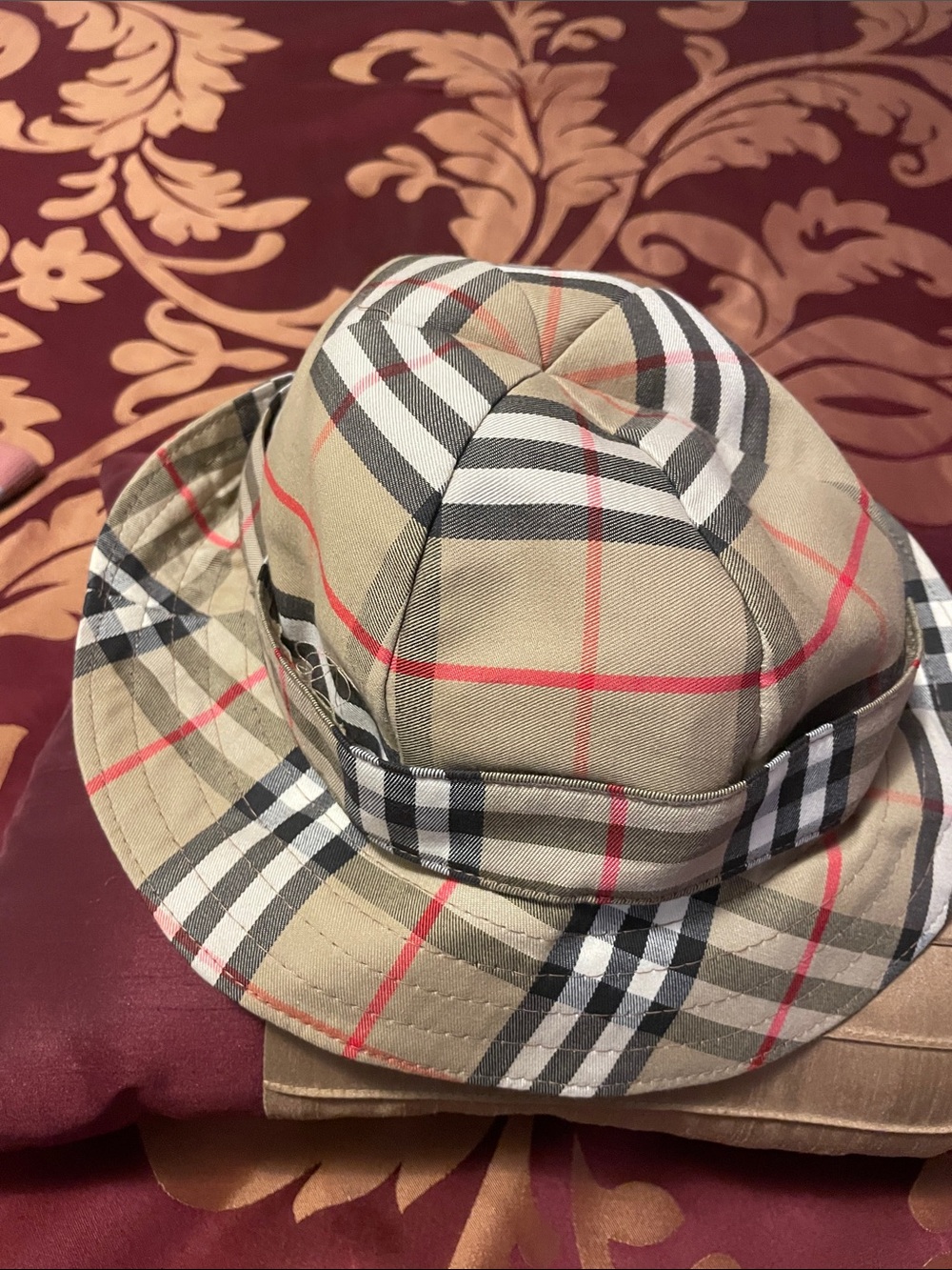 Ladies Beige Plaid Bucket Hat - Designer Style, vintage